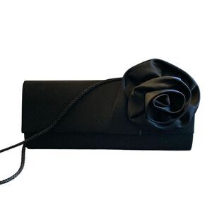 Jessica McClintock Womens Evening Purse Clutch Black Rosette Special‎ Event